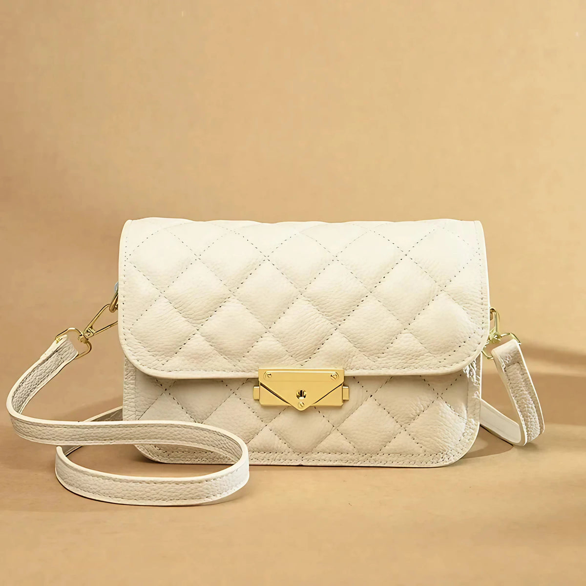 Petit sac bandoulière matelassé femme, noir ou crème, crème