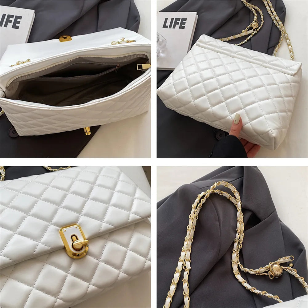 Sac matelassé femme à chaîne coulissante dorée, 27 x 18 cm