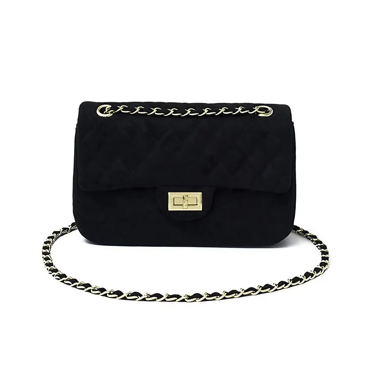 Sac bandoulière femme matelassé à chaîne, en suédine, six coloris, noir