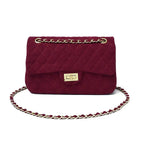 Sac bandoulière femme matelassé à chaîne, en suédine, six coloris, bordeaux