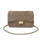 Sac bandoulière femme matelassé à chaîne, en suédine, six coloris, gris