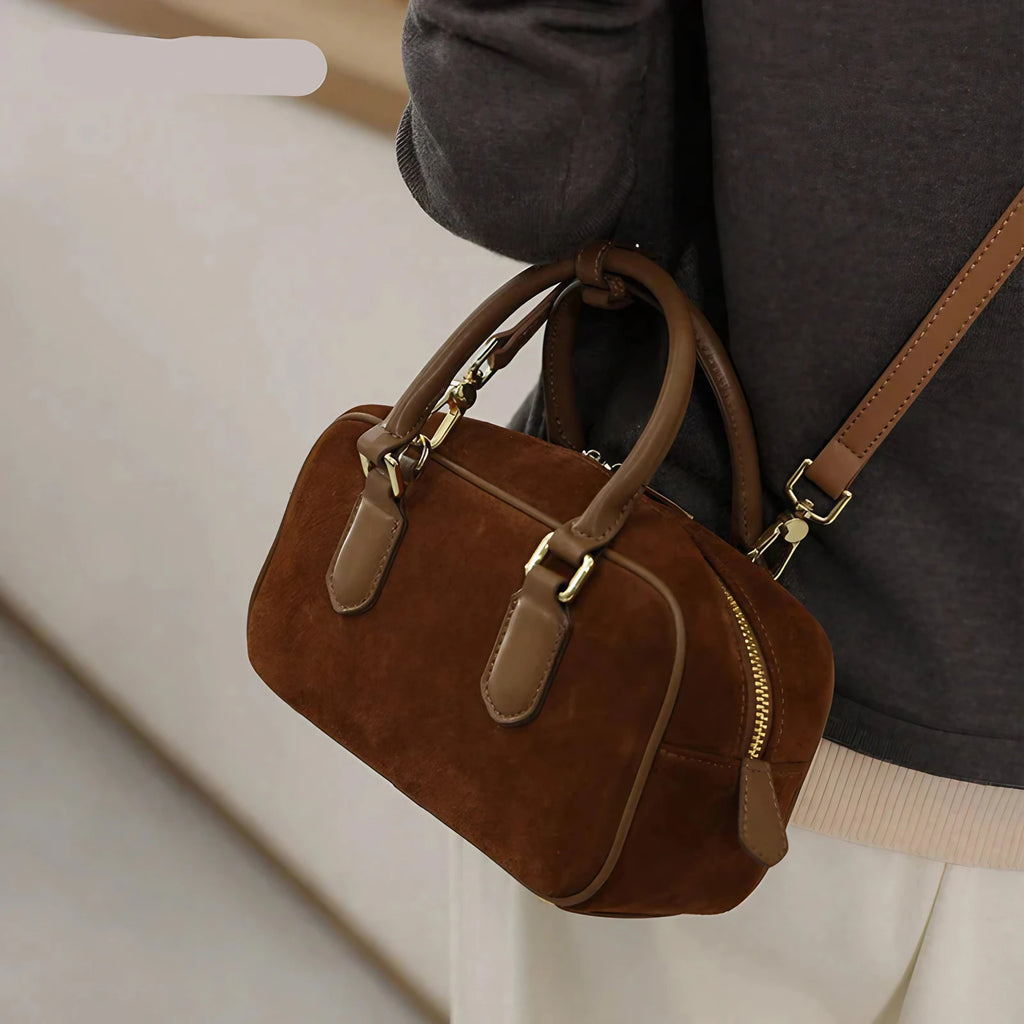 Mini sac bandoulière femme en daim, forme arrondie, trois coloris