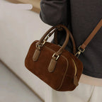Mini sac bandoulière femme en daim, forme arrondie, trois coloris