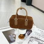 Mini sac bandoulière femme en daim, forme arrondie, trois coloris, camel