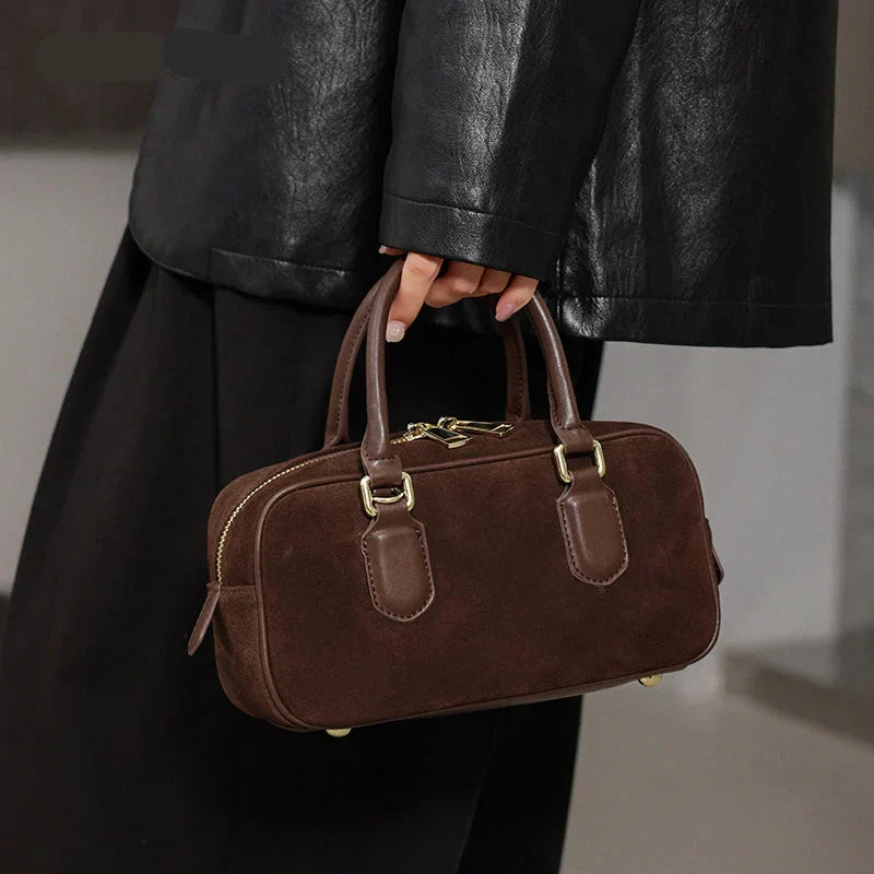 Mini sac bandoulière femme en daim, forme arrondie, trois coloris