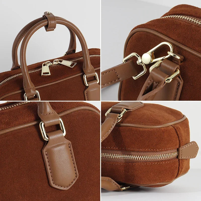 Mini sac bandoulière femme en daim, forme arrondie, trois coloris