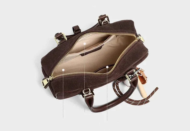 Mini sac bandoulière femme en daim, forme arrondie, trois coloris