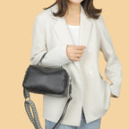 Sac bandoulière femme souple noir, deux compartiments zippés