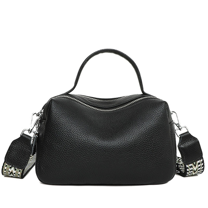 Sac bandoulière femme souple noir, deux compartiments zippés