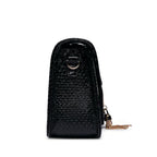 Sac bandoulière noir rectangulaire femme, anse à maillons dorés