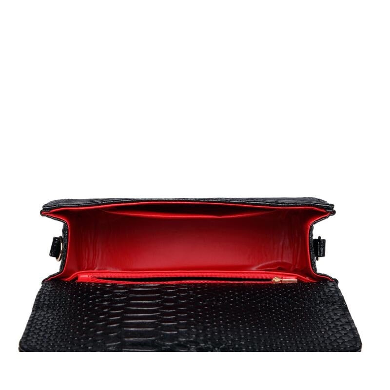 Sac bandoulière noir rectangulaire femme, anse à maillons dorés