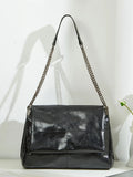 Sac épaule femme noir à chaîne métallique et rabat, noir