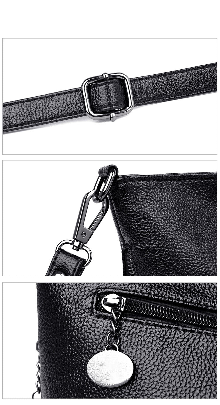 Sac bandoulière femme noir en similicuir grainé, forme trapèze