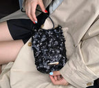 Petit sac bandoulière à sequins femme, écru ou noir