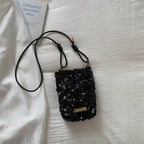 Petit sac bandoulière à sequins femme, écru ou noir, noir