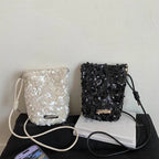 Petit sac bandoulière à sequins femme, écru ou noir