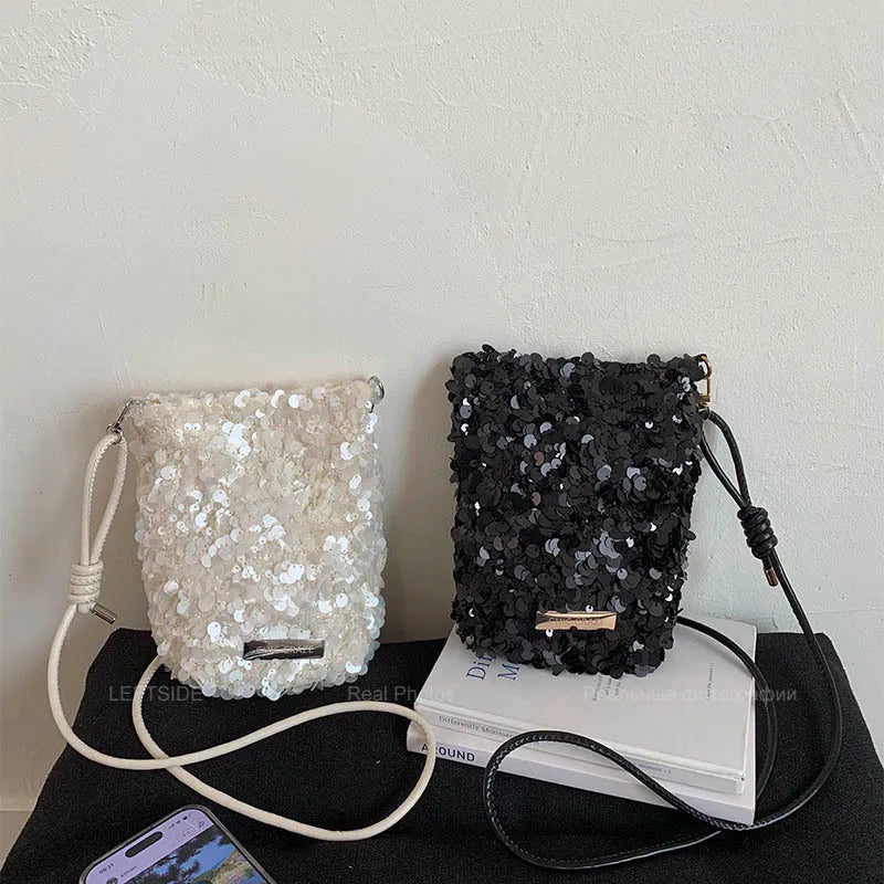 Petit sac bandoulière à sequins femme, écru ou noir