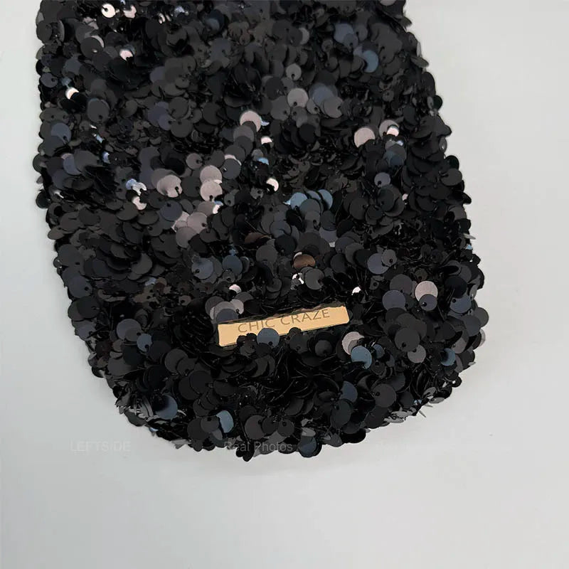 Petit sac bandoulière à sequins femme, écru ou noir