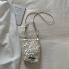 Petit sac bandoulière à sequins femme, écru ou noir, écru