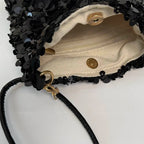 Petit sac bandoulière à sequins femme, écru ou noir