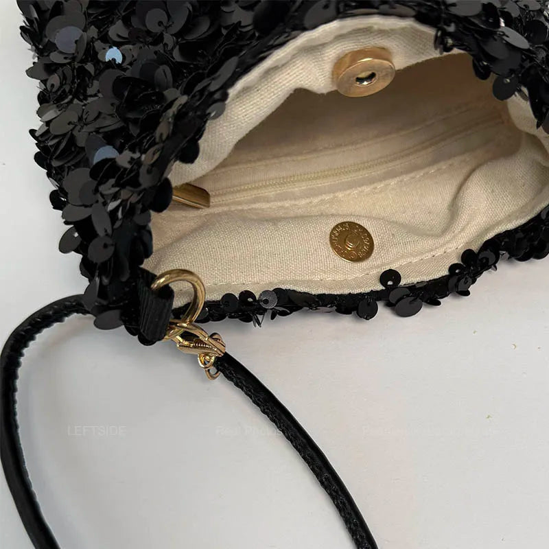 Petit sac bandoulière à sequins femme, écru ou noir