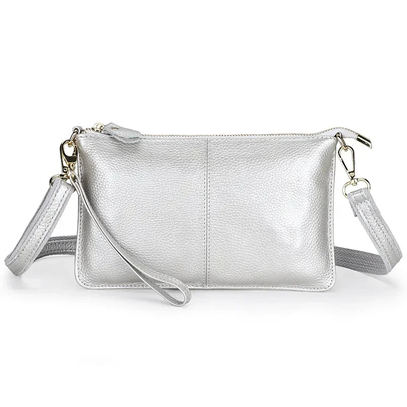 Sac bandoulière rectangulaire femme en similicuir grainé, argenté