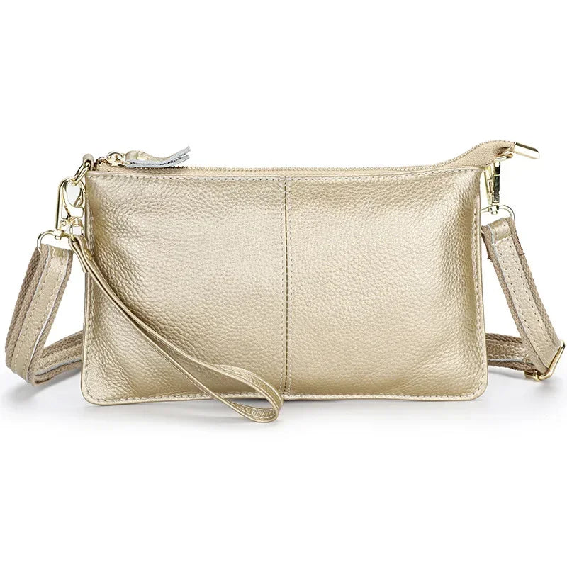 Sac bandoulière rectangulaire femme en similicuir grainé, doré