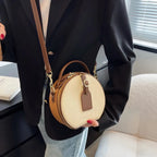 Sac bandoulière rond femme, deux compartiments, beige ou noir
