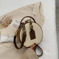 Sac bandoulière rond femme, deux compartiments, beige ou noir, beige