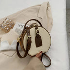 Sac bandoulière rond femme, deux compartiments, beige ou noir, beige