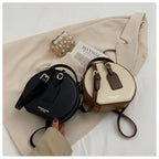 Sac bandoulière rond femme, deux compartiments, beige ou noir