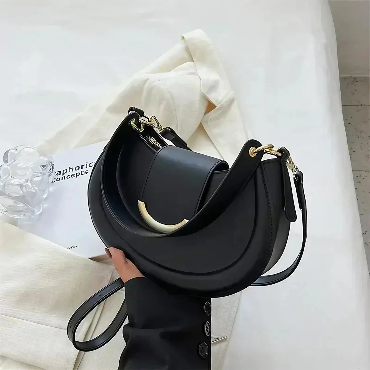 Sac rond rigide femme à deux anses, cinq coloris, noir