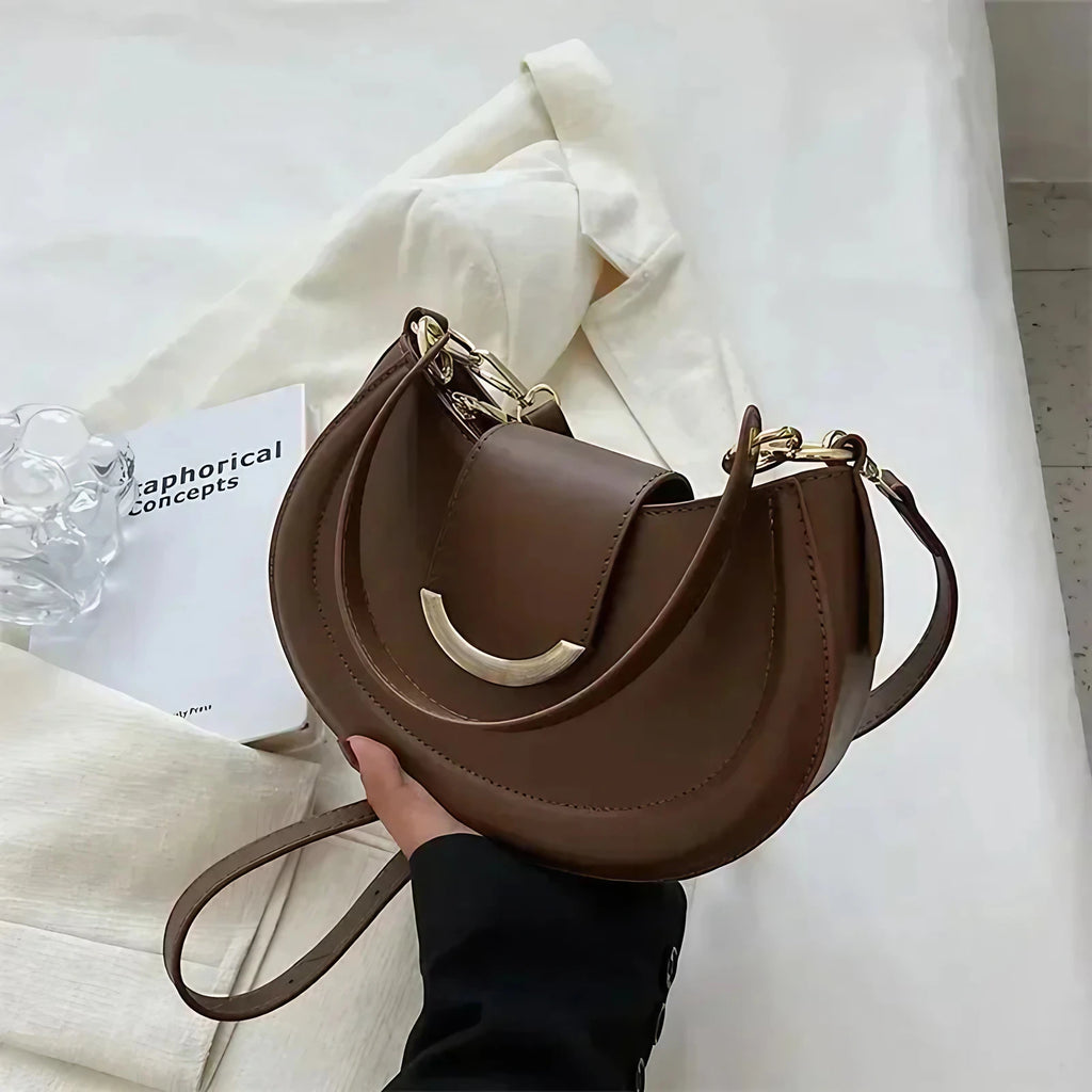 Sac rond rigide femme à deux anses, cinq coloris, café