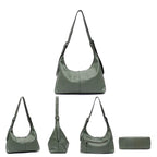 Sac bandoulière femme souple, 31 x 27 cm, noir ou sauge