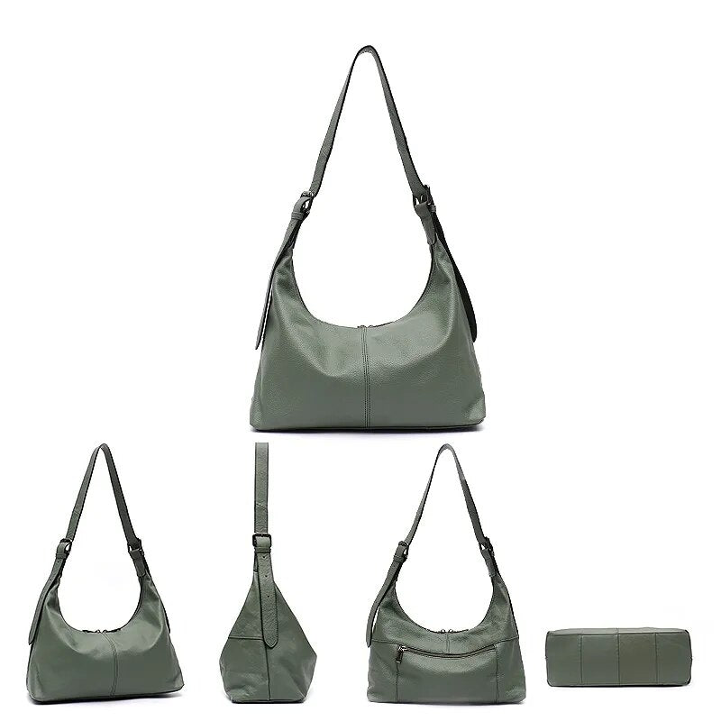 Sac bandoulière femme souple, 31 x 27 cm, noir ou sauge