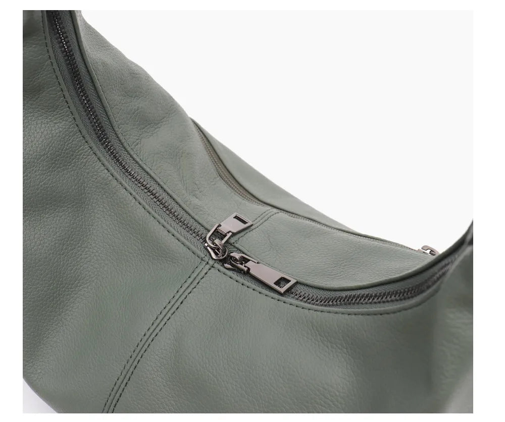 Sac bandoulière femme souple, 31 x 27 cm, noir ou sauge