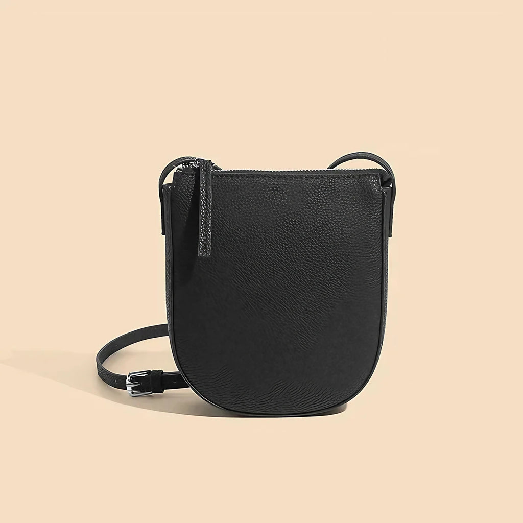 Sac bandoulière pour téléphone femme en cuir grainé, noir