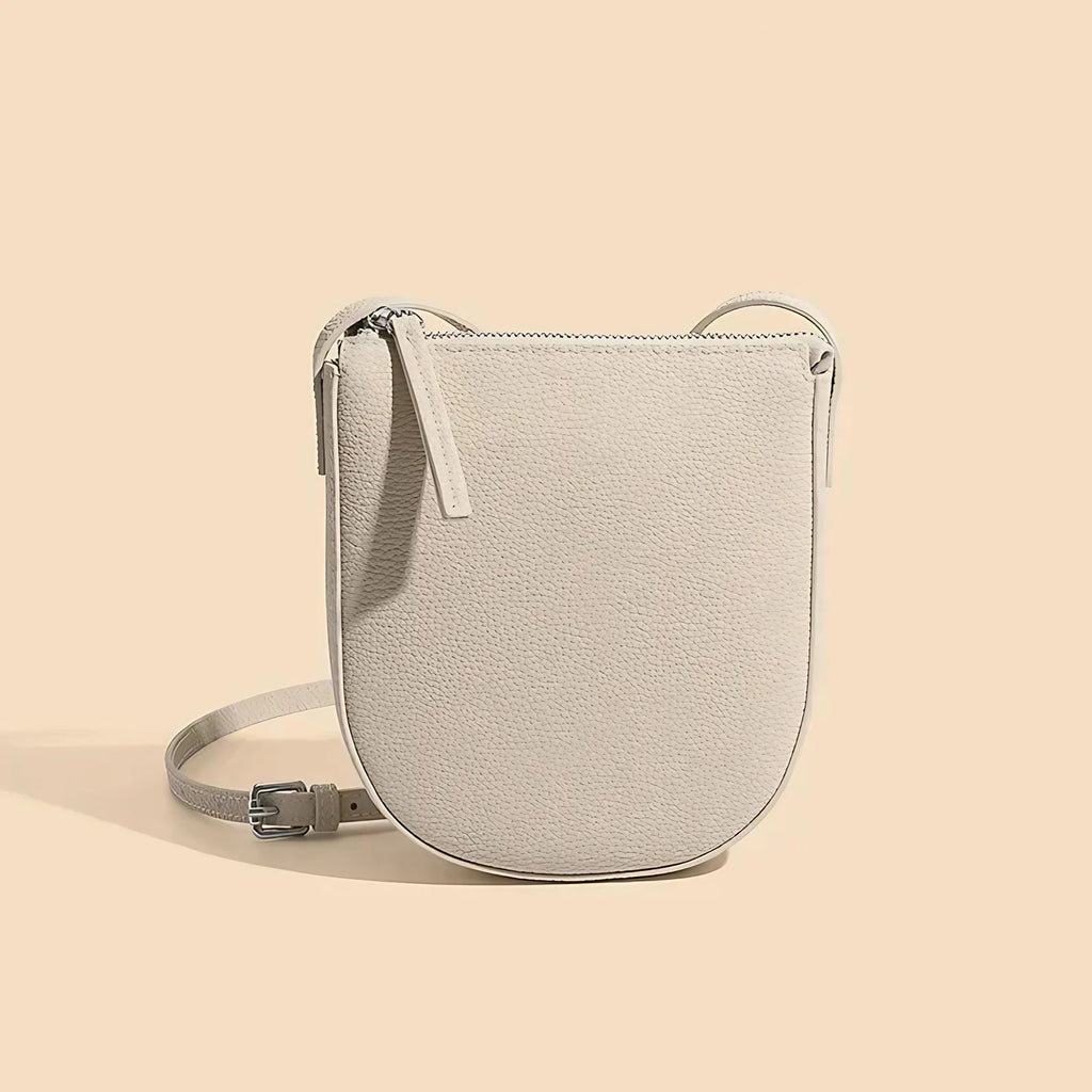 Sac bandoulière pour téléphone femme en cuir grainé, écru