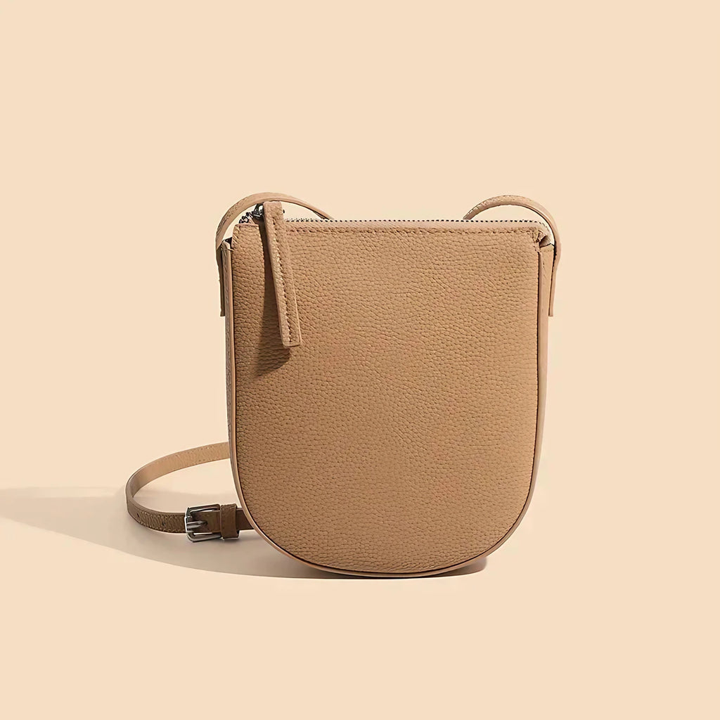 Sac bandoulière pour téléphone femme en cuir grainé, camel