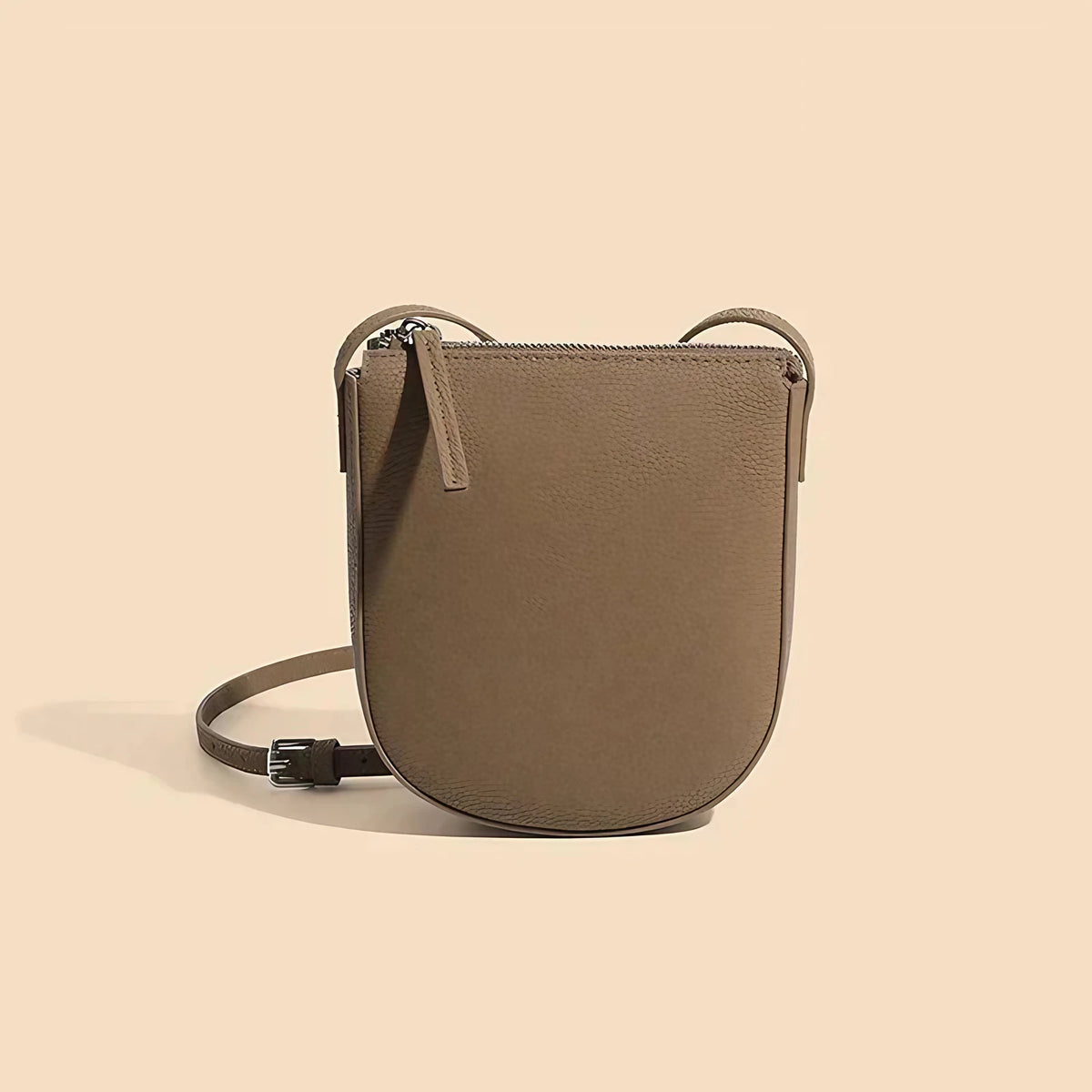 Sac bandoulière pour téléphone femme en cuir grainé, marron