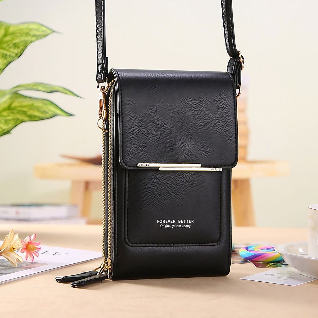 Sac bandoulière femme avec fenêtre tactile pour téléphone, noir