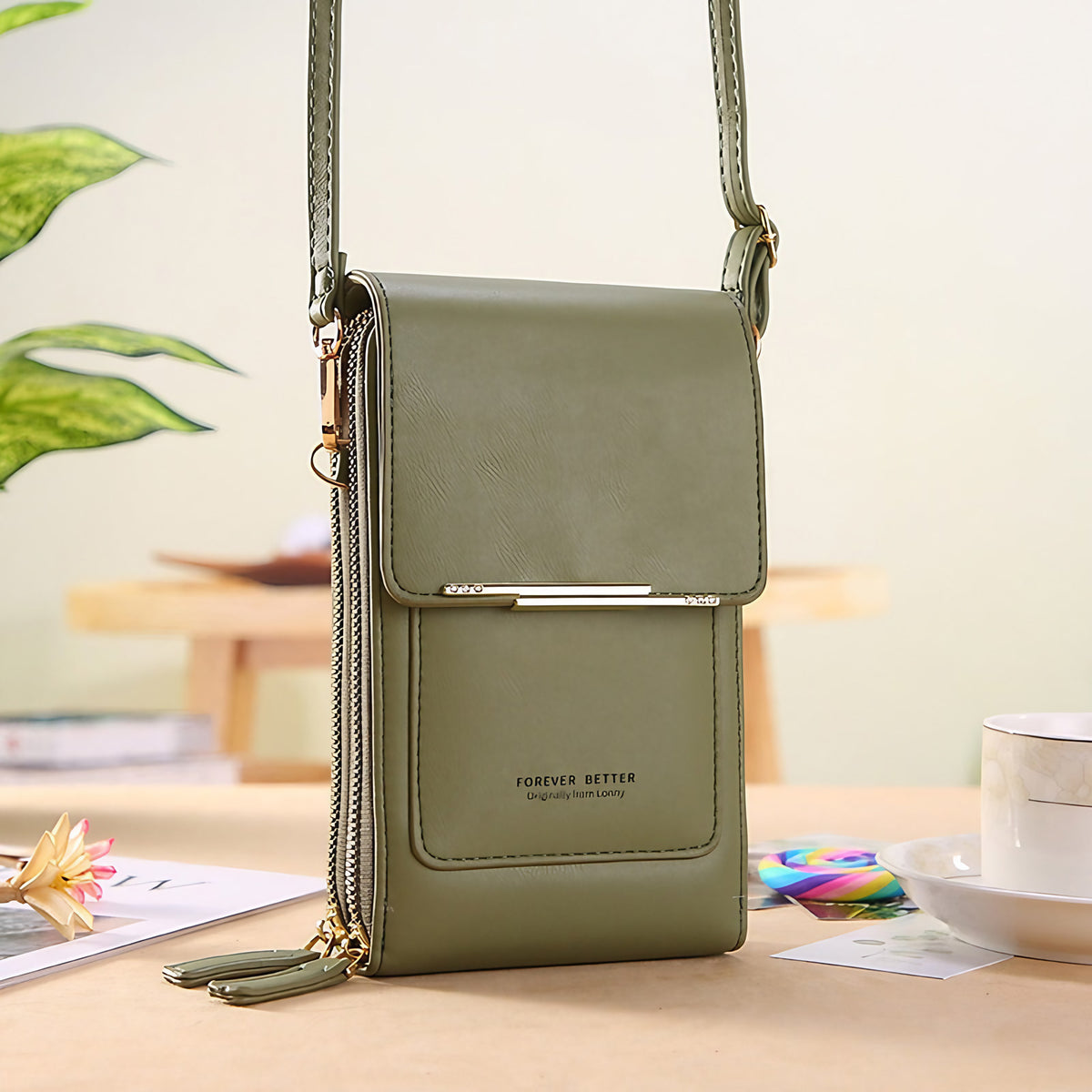 Sac bandoulière femme avec fenêtre tactile pour téléphone, citron vert