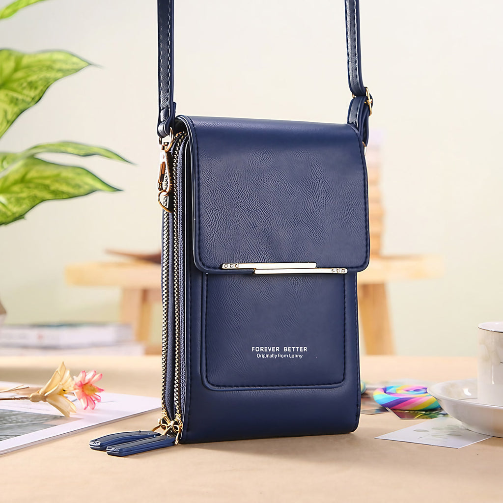 Sac bandoulière femme avec fenêtre tactile pour téléphone, bleu marine