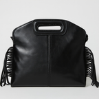Sac bandoulière femme trapèze à franges, similicuir, quatre coloris