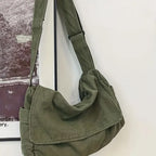 Sac besace en toile mixte à rabat, 41 x 22 cm