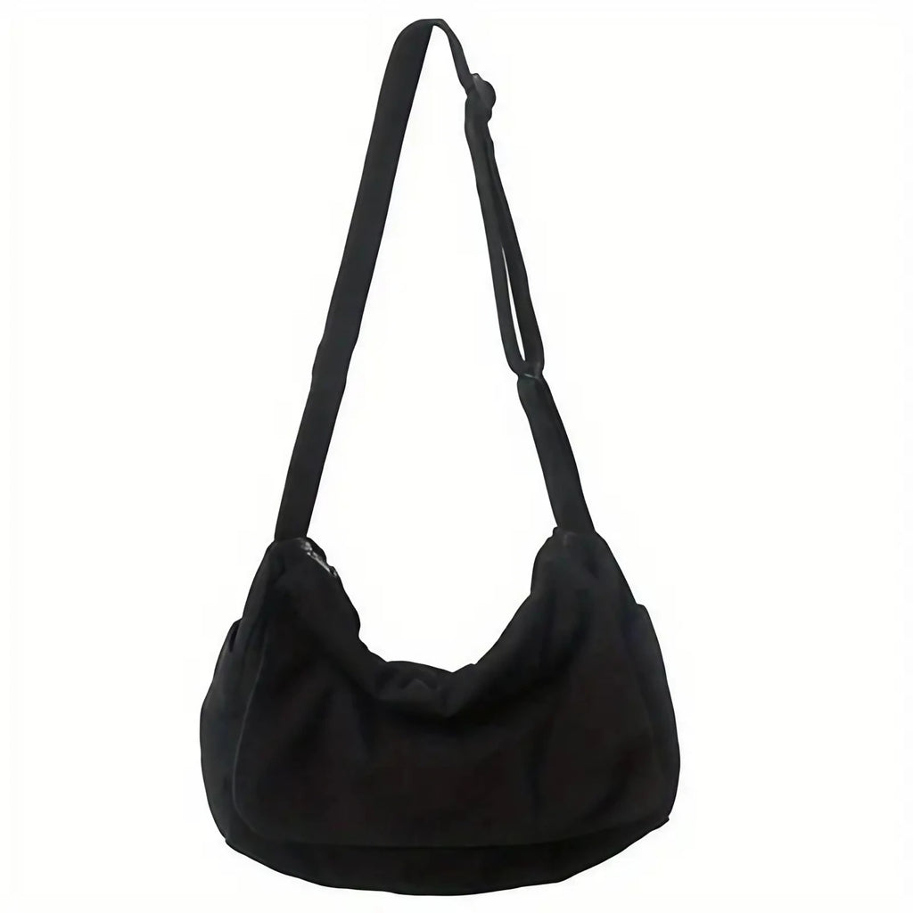 Sac besace en toile mixte à rabat, 41 x 22 cm, noir