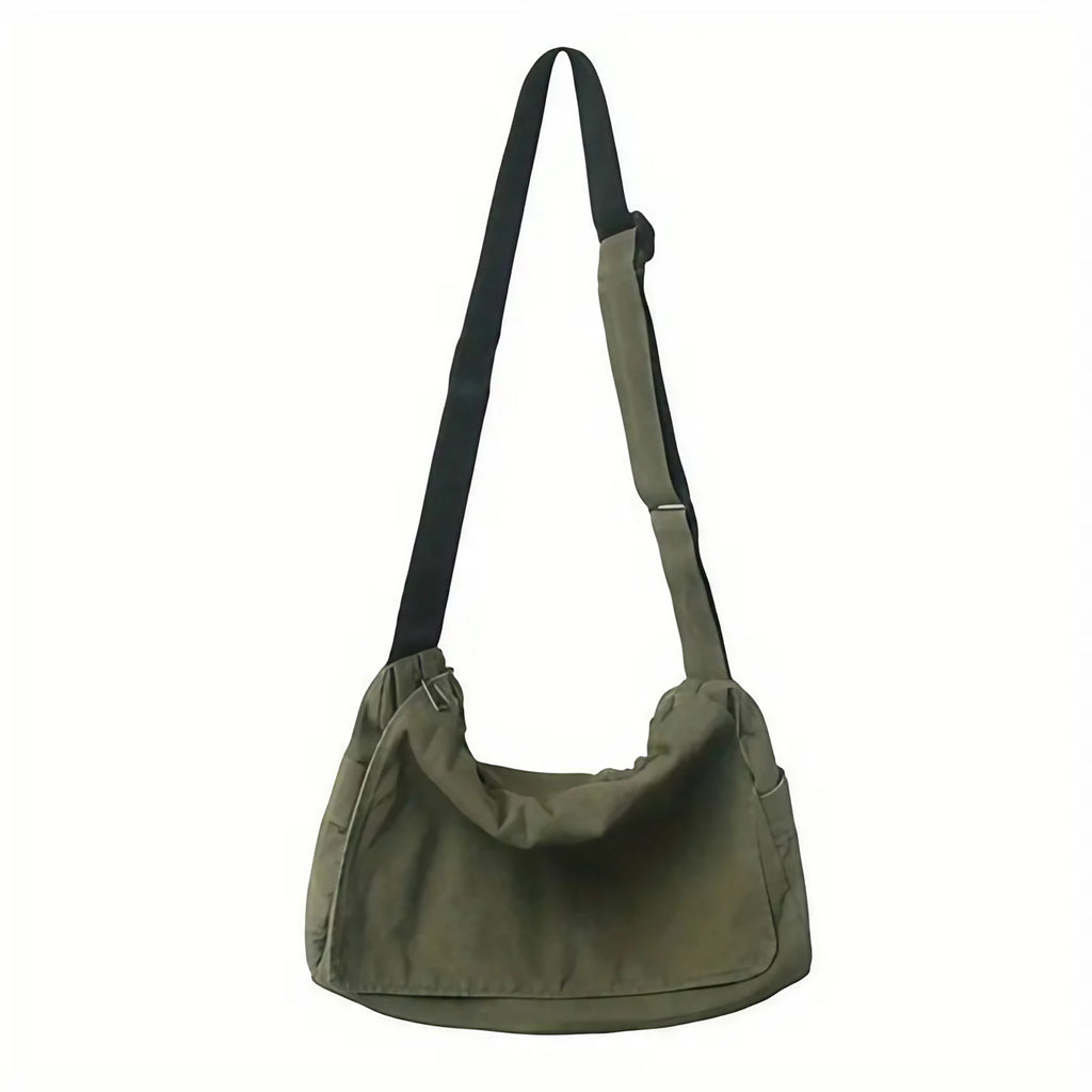 Sac besace en toile mixte à rabat, 41 x 22 cm, vert