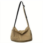 Sac besace en toile mixte à rabat, 41 x 22 cm, beige