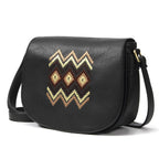 Sac bandoulière rétro femme en similicuir, trois poches intérieures, noir