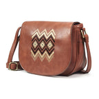 Sac bandoulière rétro femme en similicuir, trois poches intérieures, camel